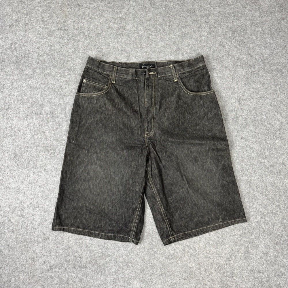 Sean John Mens Vintage Baggy Denim Shorts Black Dark Wash Y2K Streetwear 34